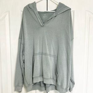 Aerie Oversized V-neck Hoodie Sweatshirt Blue Gray Large